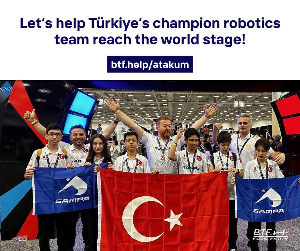 🕐 Time is running out! Help Türkiye’s champion robotics team reach the world stage!

A gifted robotics team from Samsun urgently needs your support to represent Türkiye at the VEX IQ Robotics World Championship in Dallas, May 12–14, 2025 🇹🇷🌍

🔗 btf.help/atakum