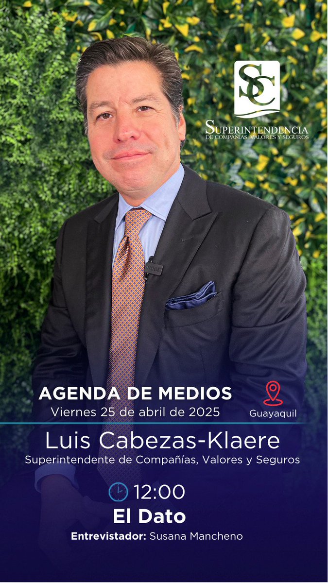 Superintendencia de Compañías, Valores y Seguros (@superintec) on Twitter photo 📡 Hoy a las 12h00, el superintendente Luis Cabezas-Klaere, en entrevista para <a href="/ElDatoEcua/">El Dato Ec 🇪🇨</a>, abordará su plan de trabajo al frente de la Superintendencia de Compañías, Valores y Seguros.✨ 📡 Hoy a las 12h00, el superintendente Luis Cabezas-Klaere, en entrevista para <a href="/ElDatoEcua/">El Dato Ec 🇪🇨</a>, abordará su plan de trabajo al frente de la Superintendencia de Compañías, Valores y Seguros.✨