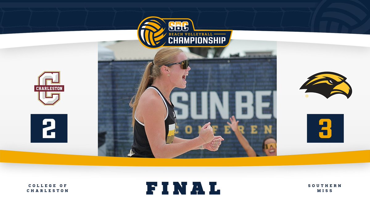 𝗦𝗢𝗨𝗧𝗛𝗘𝗥𝗡 𝗠𝗜𝗦𝗦 𝗦𝗘𝗥𝗩𝗜𝗖𝗘.

No. 6 seed <a href="/SouthernMissBVB/">Southern Miss Beach Volleyball</a> wins three matches in straight sets to eliminate No. 7 seed College of Charleston, 3-2, at the #SunBeltBVB Championship. ☀️🏖️🏐