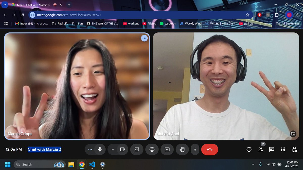 Having interacted with them in #100devs streams and online a couple times, it was great to finally chat with <a href="/marciac95_/">Marcia</a> and get to know them better!! ^^ There were lots of great conversations, advice, and laughter shared between us 🔥 Had lots of fun~