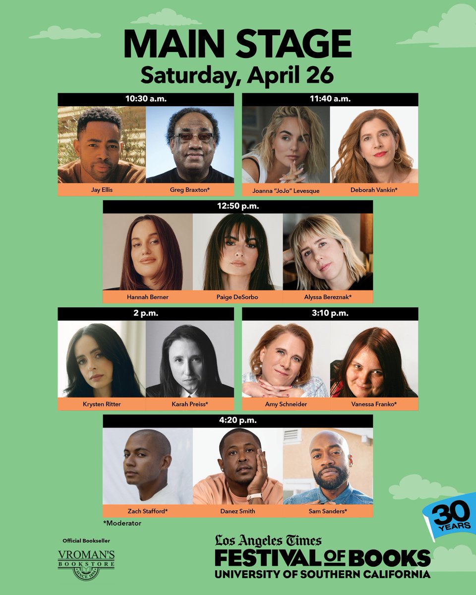 latimesfob's tweet photo. The most wonderful weekend of the year is finally here!! Are you ready to spend two days with more than 600 of your favorite authors, artists, celebrities, musicians, poets, volunteers, exhibitors, and bookworms??
Check out these line-ups for our outdoor stages! Meet you on the @USCedu campus?
Full #bookfest line-up at https://t.co/SBNDqymPcV!