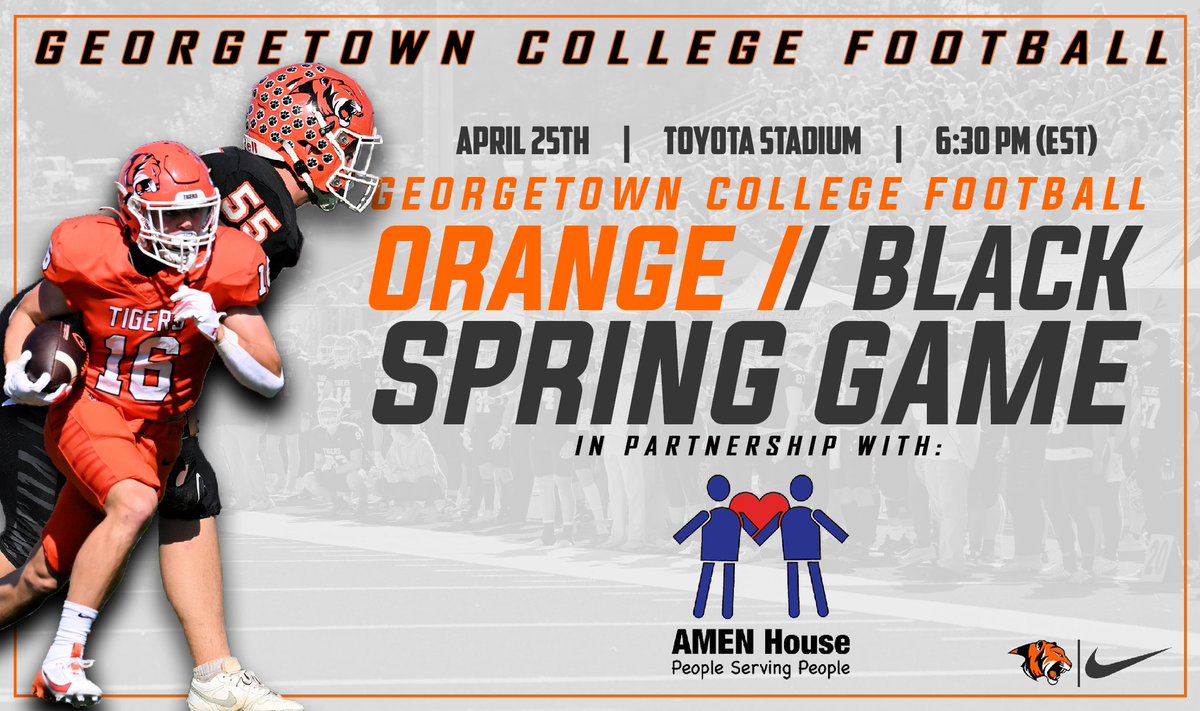 Come see us tonight for the Orange and Black Spring Game!  We are trying to donate over 1,000 Pounds of food to the Amen House! #TigerPride