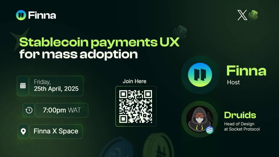 tomiamida's tweet image. I will be joining this @FinnaHQ Space later today.
Stablecoins development and growth in Nigeria is going to unleash a whole world of opportunities and we could learn how UX will play a role in mass adoption.
#Web3 #Crypto #Africa #Stablecoins