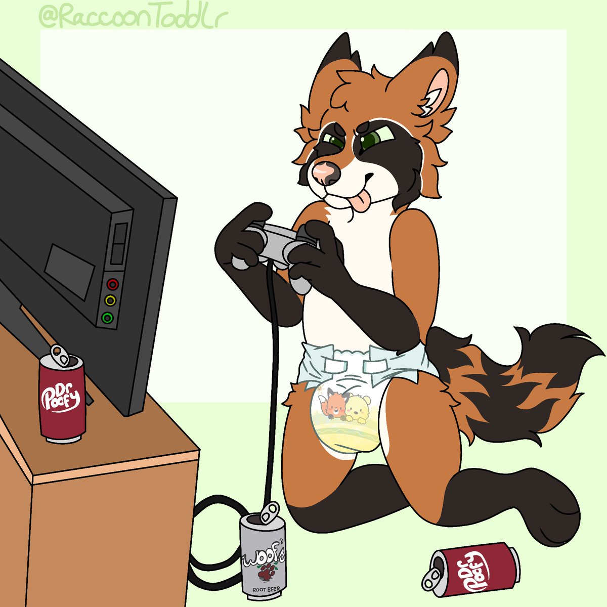 uh oh.. someone had too much soda but he's too engulfed in the game to notice how soggy he is.. 🤭

piece for Monty :3

#babyfur #abdl #babyfurart #abdlart