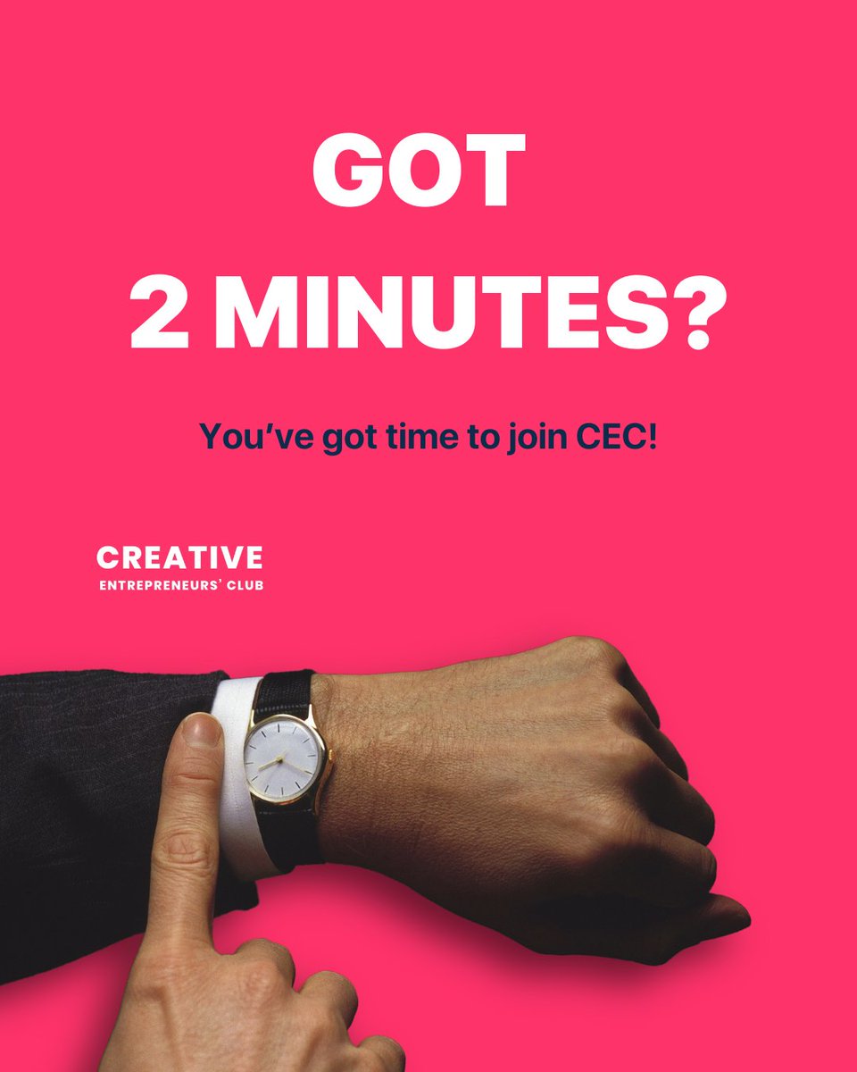 ⏱ Got 2 minutes? You’ve got time to join CEC.

A few clicks = access to:
🎟️ Events
🎨 Resources
💬 Community
🎙️ Creative experts

Fast, easy, and genuinely helpful.
👉 creativeentrepreneursclub.co.uk/membership/

#2MinuteMembership #JoinIn #CreativeSupport