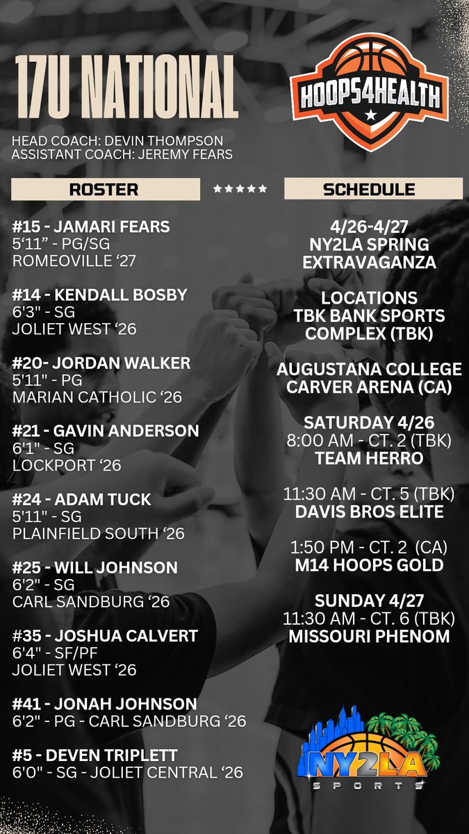 Hoops4Health (@hoops4health33) on Twitter photo National Teams are off to Iowa to compete in the <a href="/ny2lasports/">NY2LA SPORTS</a> Spring Extravaganza! Ready to work πͺ <a href="/MovementHoopsBB/">Movement Hoops</a> <a href="/fabhoopss/">Fab Hoops</a> <a href="/MHS_Boys_/">Midwest Hoops Spotlight</a> <a href="/tdc200/">Big Tim</a> <a href="/ILHoopProspects/">Illinois Hoop Prospects</a> <a href="/chilandprephoop/">Chicagoland PrepHoop</a> <a href="/joehoopsreport/">Joe Henricksen</a> <a href="/IL_recruits/">Illinois Hoops Recruits</a> <a href="/IlHoopScene/">Illinois Hoop Scene</a> <a href="/ILLHoopsScoops/">ILLHoopsScoops</a> <a href="/Sports4Illinois/">Illinois Sports Updates</a> <a href="/PrepHoopsIL/">Prep Hoops Illinois</a> National Teams are off to Iowa to compete in the <a href="/ny2lasports/">NY2LA SPORTS</a> Spring Extravaganza! Ready to work πͺ <a href="/MovementHoopsBB/">Movement Hoops</a> <a href="/fabhoopss/">Fab Hoops</a> <a href="/MHS_Boys_/">Midwest Hoops Spotlight</a> <a href="/tdc200/">Big Tim</a> <a href="/ILHoopProspects/">Illinois Hoop Prospects</a> <a href="/chilandprephoop/">Chicagoland PrepHoop</a> <a href="/joehoopsreport/">Joe Henricksen</a> <a href="/IL_recruits/">Illinois Hoops Recruits</a> <a href="/IlHoopScene/">Illinois Hoop Scene</a> <a href="/ILLHoopsScoops/">ILLHoopsScoops</a> <a href="/Sports4Illinois/">Illinois Sports Updates</a> <a href="/PrepHoopsIL/">Prep Hoops Illinois</a>