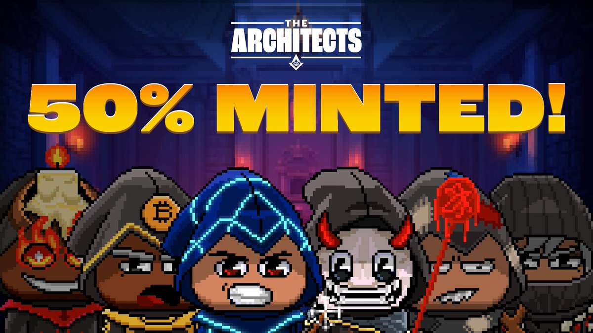 Architects! A great milestone has been reached 🎉

We've officially crossed 50% minted, this means over 50% of the total $CULT supply has been BURNED 🔥

Summon your Architect 👉 app.architectsnft.io/mint &amp; perform rites to prepare for $BTC rewards coming soon 🤲