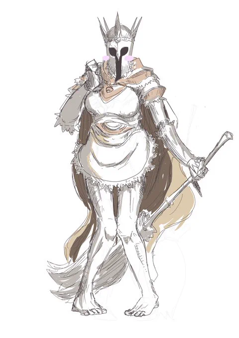 ギデオンの鎧がメイド服に見えてきたって話を配信中にしてたらまた友人が絵描いて送ってくれました配信中に爆笑してまともに話できなかったです配信全部こいつのインパクトに乗っ取られました 