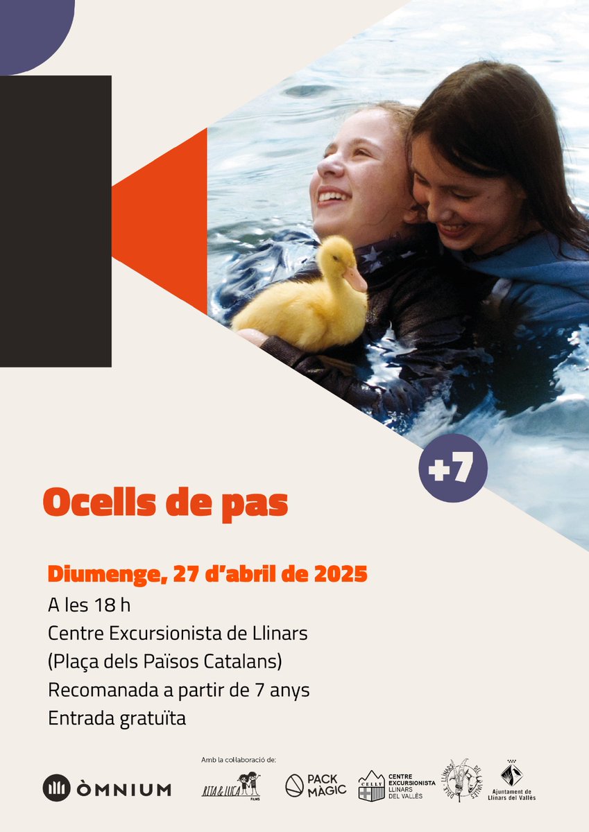 CELlinarsVallès (@cellinarsvalles) on Twitter photo 📢 Diumenge 27 d'abril cinema infantil en català
🕕18.00 h
🎞️Pel·lícula OCELLS DE PAS
📍Al nostre local
👧🏻A partir de 7 anys. És necessari un acompanyant adult
👉Entrada gratuïta
🏠Aforament limitat
#Cinexic <a href="/omnium/">Òmnium Cultural</a> <a href="/RitaLucaFilms/">Rita&Luca Films</a> <a href="/PackMagic_/">Pack Màgic</a> <a href="/OmniumBMontseny/">Òmnium Baix Montseny</a> <a href="/ajllinarsvalles/">Llinars del Vallès</a> 📢 Diumenge 27 d'abril cinema infantil en català
🕕18.00 h
🎞️Pel·lícula OCELLS DE PAS
📍Al nostre local
👧🏻A partir de 7 anys. És necessari un acompanyant adult
👉Entrada gratuïta
🏠Aforament limitat
#Cinexic <a href="/omnium/">Òmnium Cultural</a> <a href="/RitaLucaFilms/">Rita&Luca Films</a> <a href="/PackMagic_/">Pack Màgic</a> <a href="/OmniumBMontseny/">Òmnium Baix Montseny</a> <a href="/ajllinarsvalles/">Llinars del Vallès</a>
