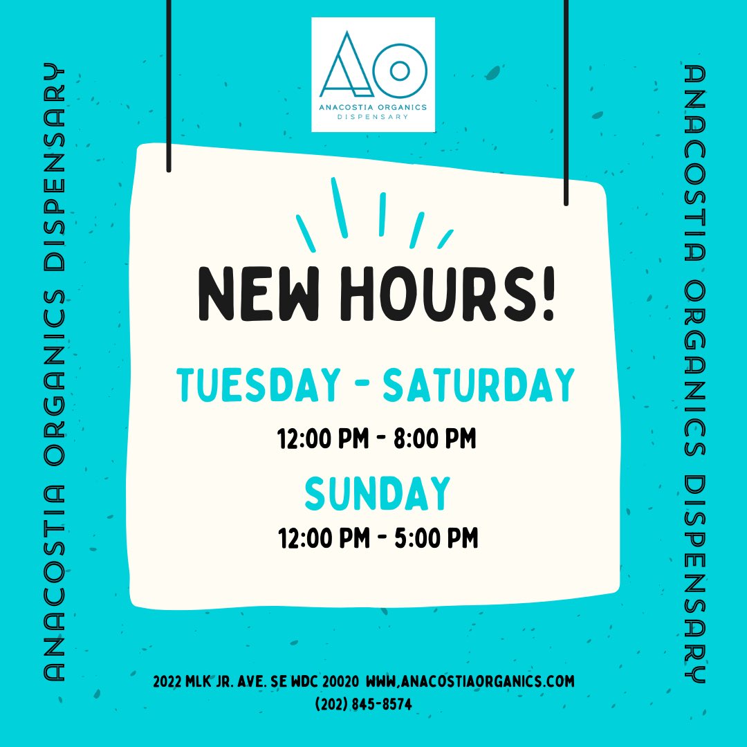 New hours!!!!

#420 #EventsDC #DestinationDC #DCA #NavyYard #UnionStation
#BlackWomanOwnedBusiness #Ward7
 #ward8 #potomacyard #arlington #woodbridge #builegal