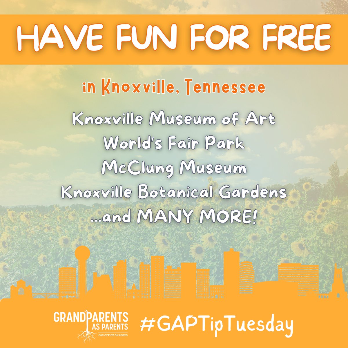 School is almost out, so remember there are lots of FREE and fun things to do in Knoxville! Check out <a href="/visitknoxville/">Visit Knoxville</a>'s guide for ideas to fill your summer with fun without breaking the bank at the link in our bio. #GAPTipTuesday #Knoxville #Free