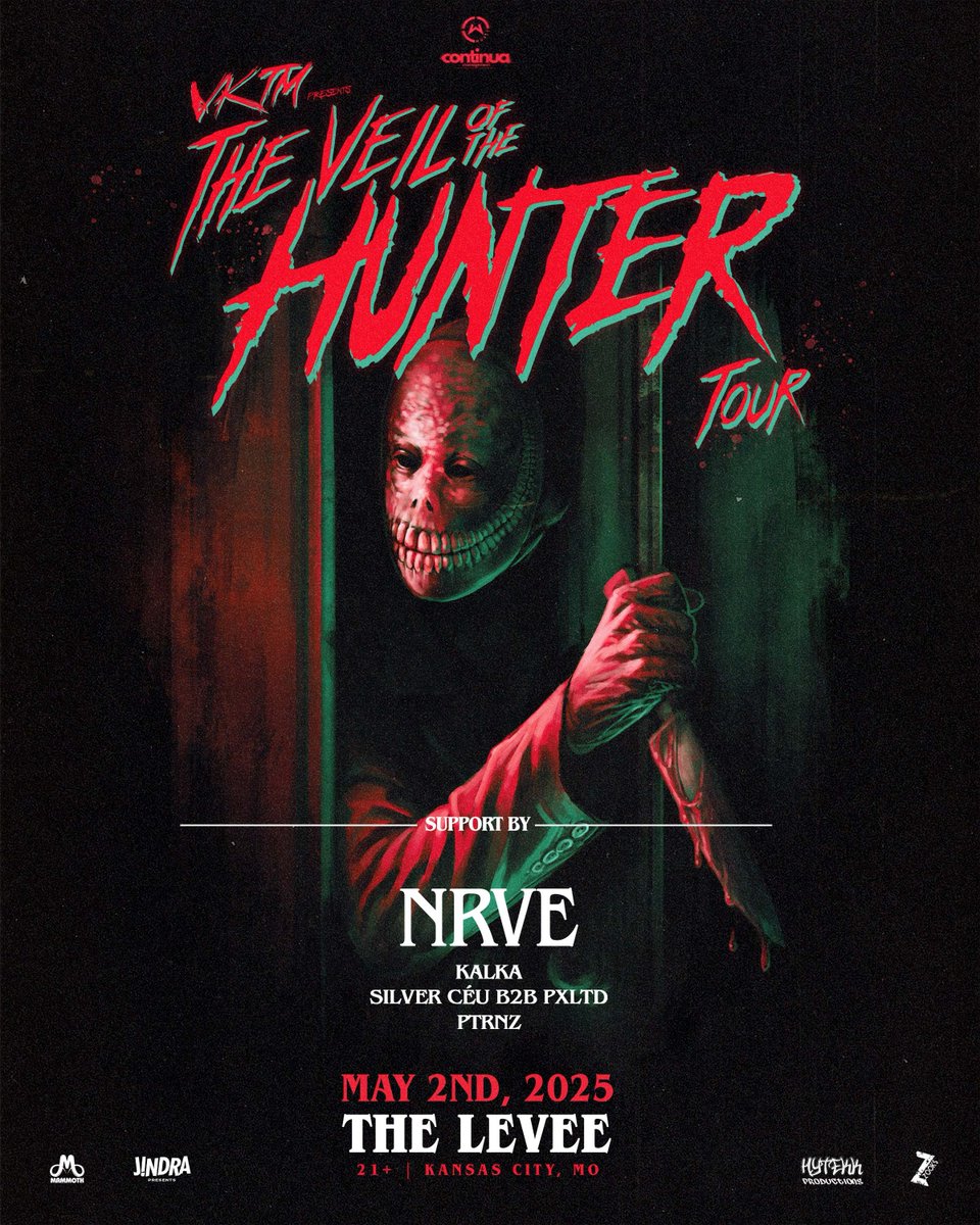 ZOOKSProduction's tweet image. 🚨 Support Added! 🚨
.
Please welcome Kalka, Silver Céu B2B PXLTD, and PTRNZ to VKTM&apos;s &quot;The Veil of the Hunter Tour&quot; ft. NRVE at The Levee on May 2nd! 🔥
.
Tickets: bit.ly/VKTMZOOKS🔊
