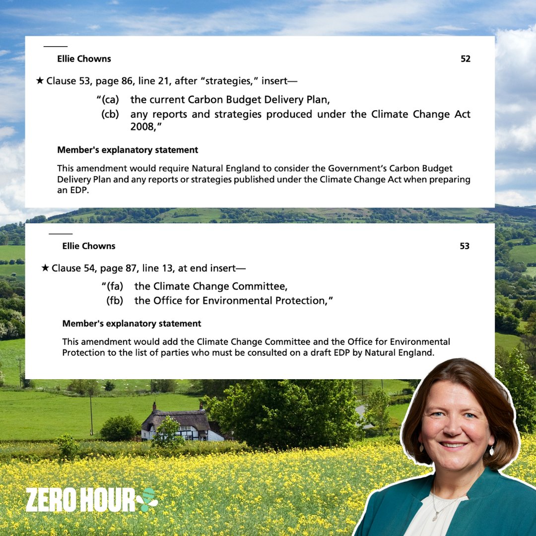 <a href="/CIEEMnet/">CIEEM</a> <a href="/isabella_tree/">Isabella Tree</a> <a href="/jonathonporritt/">Jonathon Porritt</a> <a href="/EJMilnerGulland/">EJ Milner-Gulland</a> <a href="/CarolineLucas/">Caroline Lucas</a> <a href="/BenGoldsmith/">Ben Goldsmith</a> <a href="/sophusticated/">Sophus zu Ermgassen</a> <a href="/ProfDavidHill/">David Hill</a> <a href="/RuthTingay/">Ruth Tingay</a> <a href="/PTES/">People's Trust for Endangered Species</a> <a href="/GeorgeMonbiot/">George Monbiot</a> <a href="/EllieChowns/">Ellie Chowns</a> <a href="/GideonJAmos/">Gideon Amos OBE MP</a> <a href="/LukeMLabour/">Luke Murphy MP</a> <a href="/OllyGloverLD/">Olly Glover MP 🔶</a> <a href="/RachelTaylorMP/">Rachel Taylor MP</a> <a href="/DSimmonds_RNP/">David Simmonds CBE, Conservative MP</a> <a href="/Nesil_Caliskan/">Nesil Caliskan</a> <a href="/AmandaMartinMP/">Amanda Louise Martin</a> <a href="/Jim4Dartford/">Jim Dickson MP for Dartford</a> <a href="/johnadgrady/">John Grady MP</a> <a href="/NatureSpaceUK/">NatureSpace Partnership</a> <a href="/RSKWilding/">RSK Wilding</a> <a href="/edie/">edie</a> <a href="/neill_pippa/">Pippa Neill</a> <a href="/TheENDSReport/">ENDS Report</a> 👏 Thank you, @elliechowns, for proposing these vital amendments to the Planning Bill.  

🌍 There is no nature action without climate action.
<a href="/mtpennycook/">Matthew Pennycook MP</a> do both, or do neither.