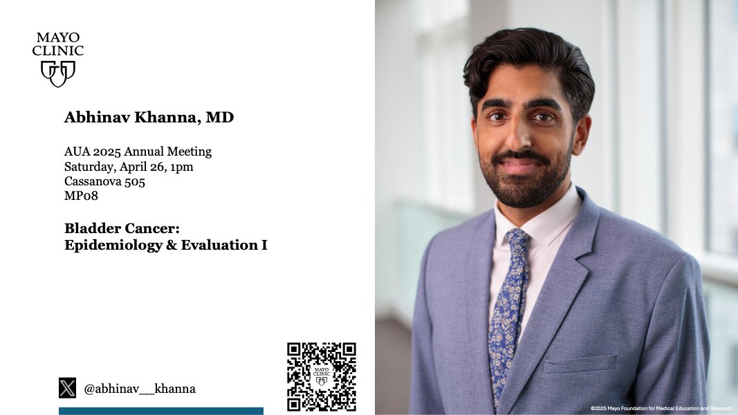 Mayo Clinic Urology (@mayourology) on Twitter photo Saturday at #AUA25, join <a href="/abhinav__khanna/">Abhinav Khanna</a> for
"Bladder Cancer: Epidemiology & Evaluation I"
1pm
Cassanova 505
<a href="/AmerUrological/">Amer. Urol. Assn.</a> Saturday at #AUA25, join <a href="/abhinav__khanna/">Abhinav Khanna</a> for
"Bladder Cancer: Epidemiology & Evaluation I"
1pm
Cassanova 505
<a href="/AmerUrological/">Amer. Urol. Assn.</a>