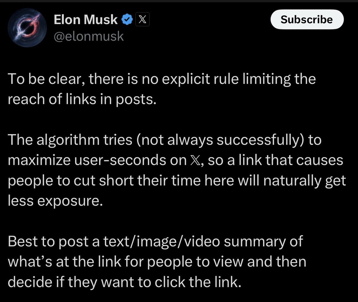 This doesn’t happen on other apps - posts with external links aren’t suppressed and these is a massive, demonstrable difference between those apps and this one on this. Note the first sentence - there is “no explicit rule,” while the next sentence admits he’s doing it.