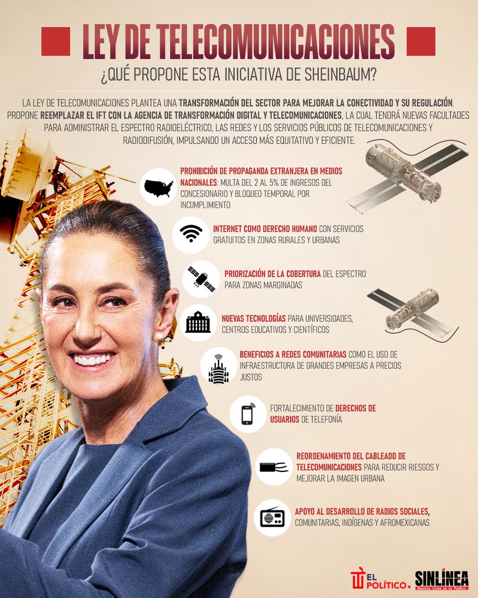 📣¡Informense bien y NO se dejen engañar por las falsedades de la oposición! 

Esto es lo que propone Sheinbaum para la ley de telecomunicaciones 👇👏