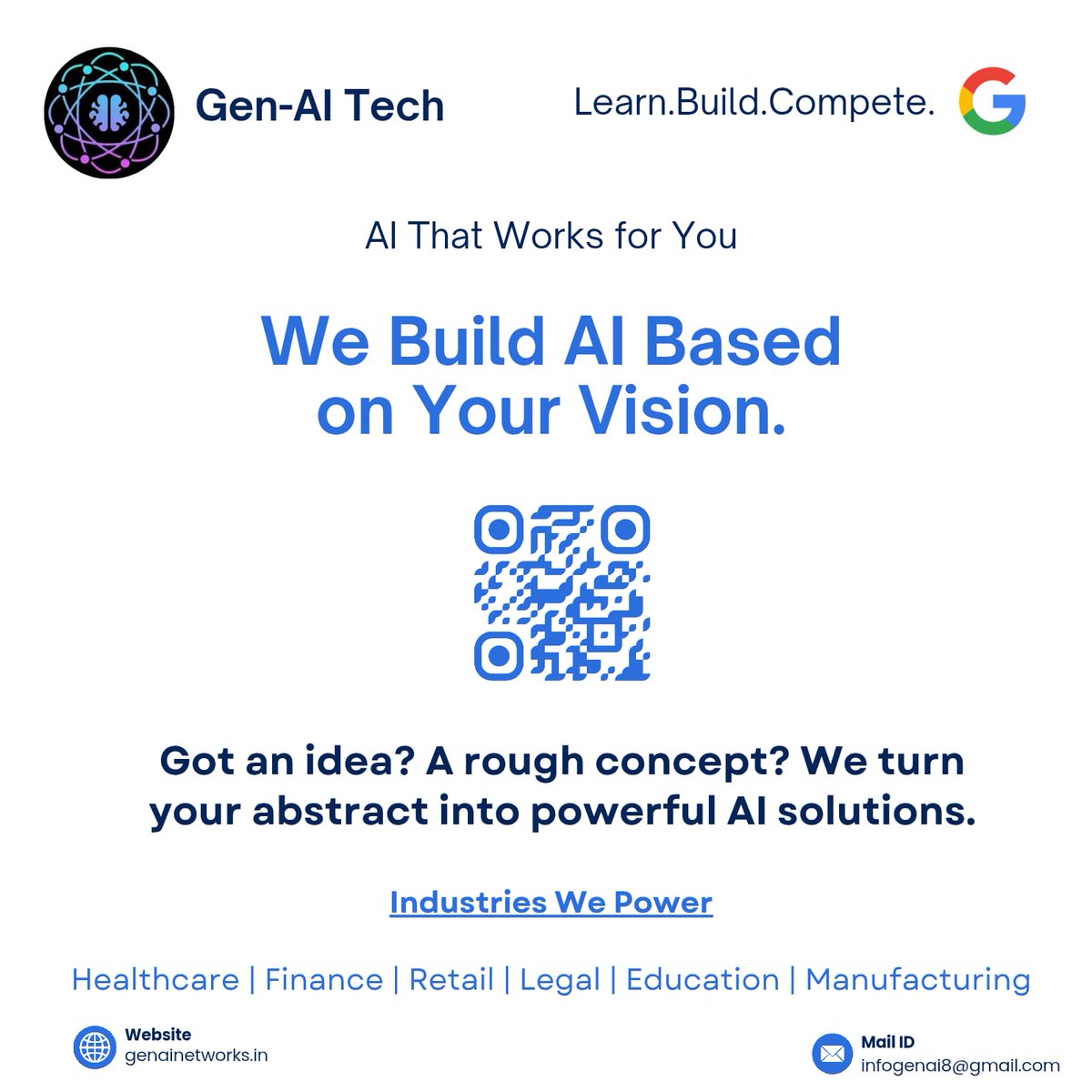 neural_genai's tweet image. 📍 Upload Your Prompt Here forms.gle/DJ7TnnKDyyGL2J…
*Turn Your Vision into a Reality with Gen-AI Tech &amp;amp; Networks!* 
Got an idea, a rough sketch, or a groundbreaking concept in mind?genainetworks.in
 #StartupSupport #BringIdeasToLife #AIConsulting #CustomAISolutions #NextGe