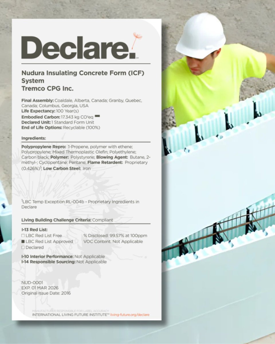 Nudura has submitted product info for a Declare label—given to products that support healthier indoor air quality. A healthier home is just one more reason to build with <a href="/NUDURAICF/">NUDURA Insulated Concrete Forms</a>. Learn more: bit.ly/4cwBh06