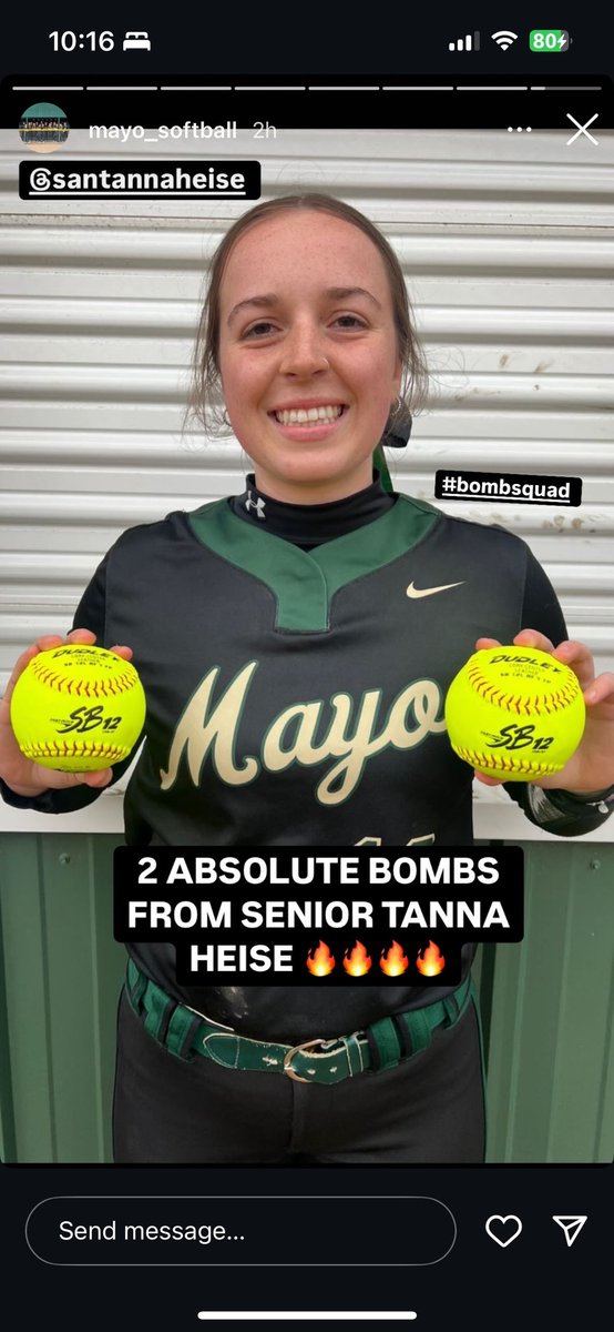 Mayo_Fastpitch (@mhsfastpitchsb) on Twitter photo Thank you to everyone who made our 2025 senior night special! Tough 1 point loss to Austin but we will get the next one!!
Congrats to <a href="/Santanna_Heise/">Santanna Heise</a> for launching a pair over the fence!!
Catch C squad tonight with a DH vs ZM at home on the JV field 4:30 start time. Thank you to everyone who made our 2025 senior night special! Tough 1 point loss to Austin but we will get the next one!!
Congrats to <a href="/Santanna_Heise/">Santanna Heise</a> for launching a pair over the fence!!
Catch C squad tonight with a DH vs ZM at home on the JV field 4:30 start time.