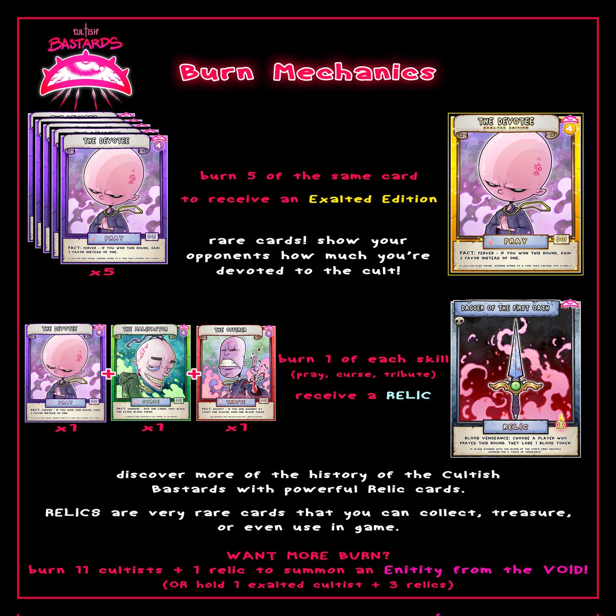 GIVEAWAY TIME
Win card #1 from the Cultish Bastard NFT collection by <a href="/TheDanetron3030/">Danetron</a>!

This NFT will be part of a game using burn mechanics to collect powerful game relics

To enter:

Follow <a href="/TheDanetron3030/">Danetron</a>

Like + RT

Tag 2 frens

Winner picked in 72h — may the cult favor you