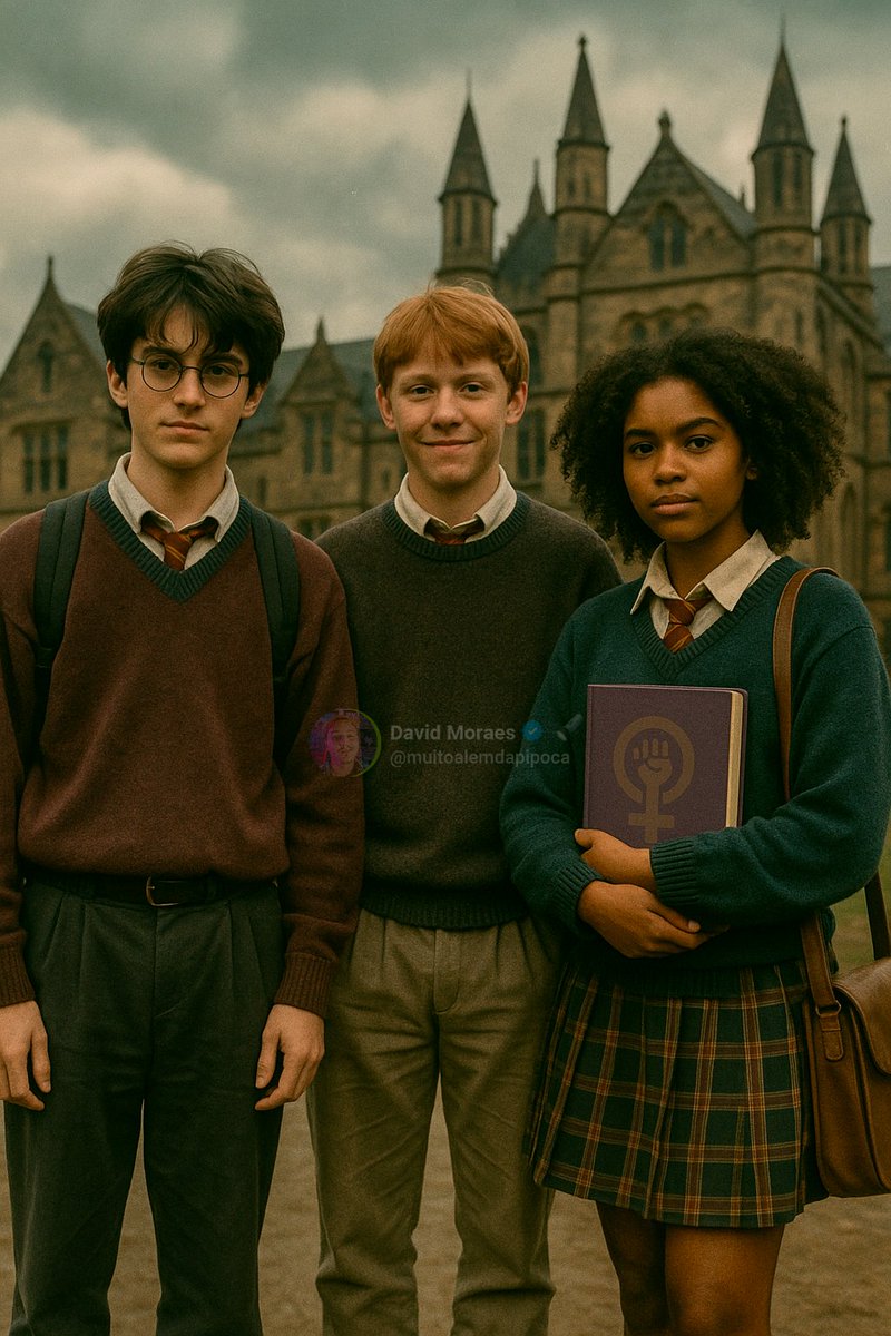 david__moraes's tweet photo. E se a HBO/MAX estiver planejando que a série do Harry Potter seja o "novo Stranger Things" no quesito nostalgia e estética? Pedi para o ChatGPT imaginar o novo trio com uma pegada anos 90 e o resultado foi esse aqui: https://t.co/jFnEL2IHhx