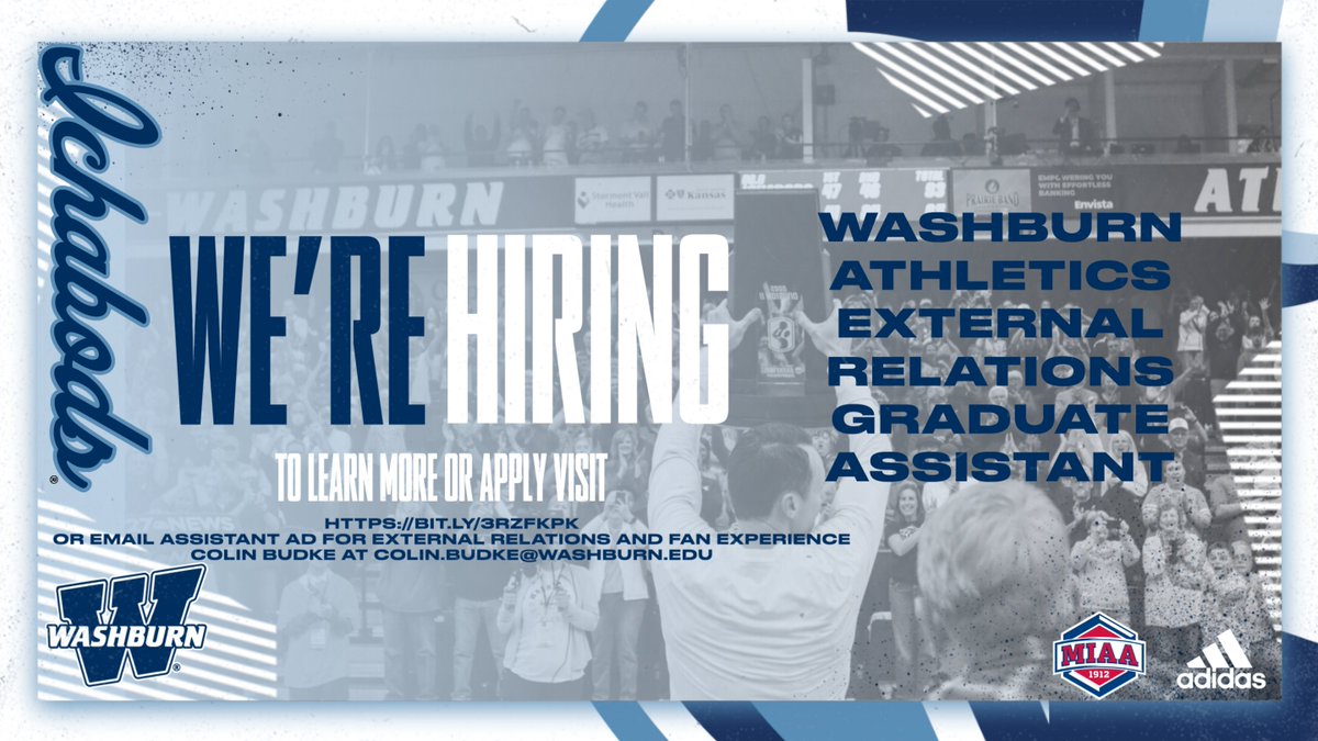 Washburn Athletics is seeking our next External Relations Graduate Assistant to join our team here in Topeka!

Apply here: careers.washburn.edu/jobs/graduate-…

For any questions, please reach out to me at colin.budke@washburn.edu
🎩 🔵
#GoBods