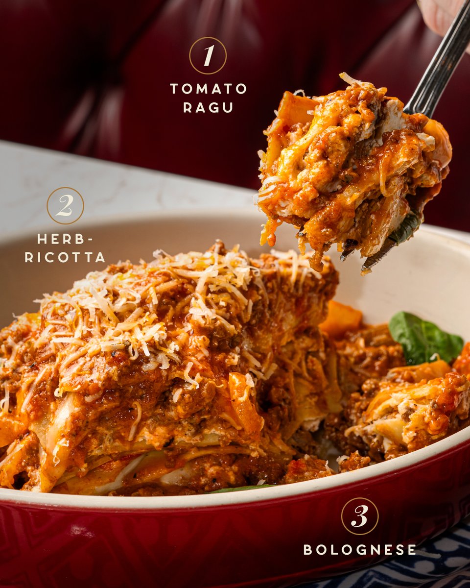 Our chefs craft our new lasagna with thirty layers of flavor: beef Bolognese, Italian sausage, herb-ricotta, tomato ragu, repeat. Which bite will be your favorite?