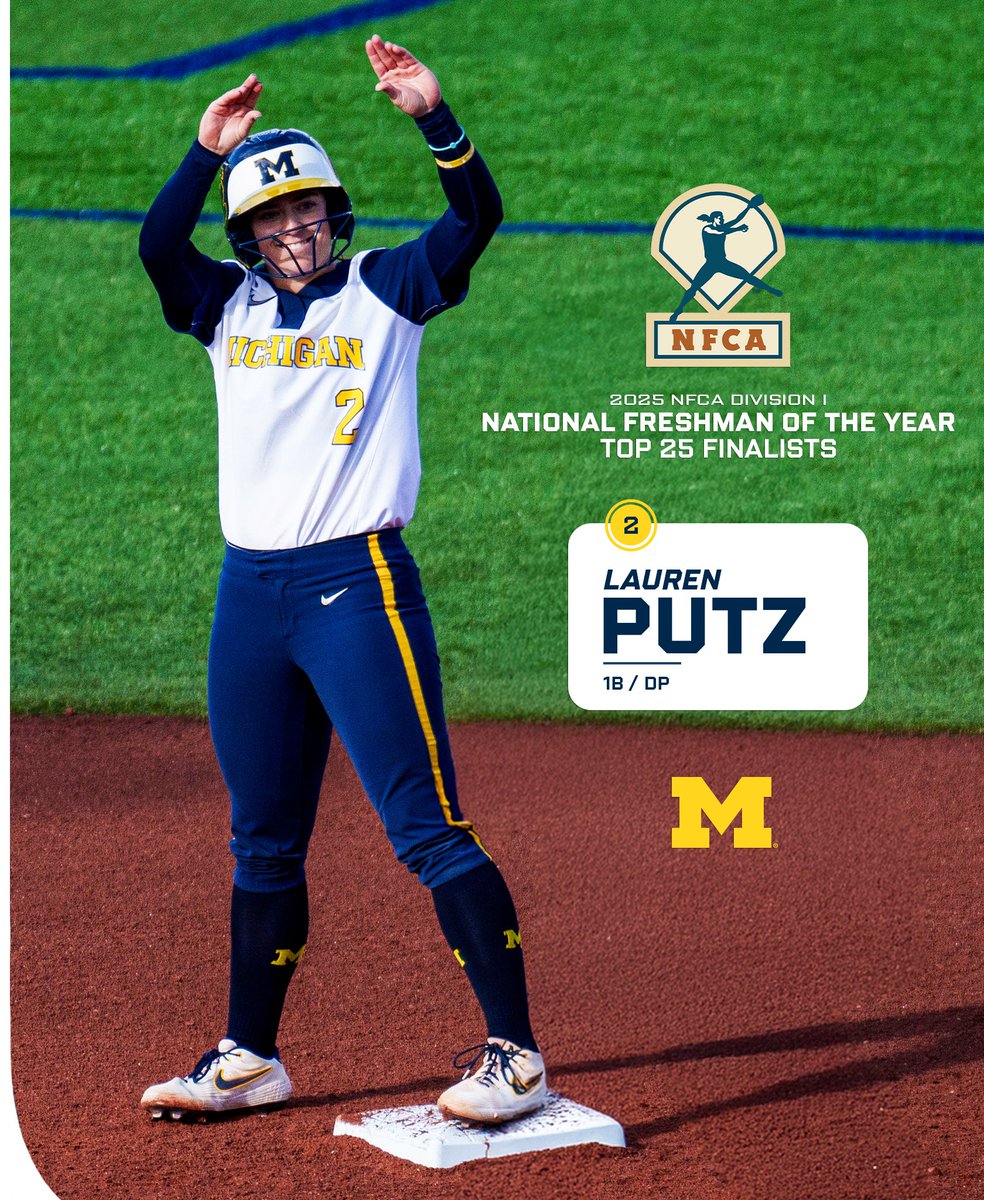 Michigan Softball (@umichsoftball) on Twitter photo Wolverine <a href="/LaurenPutz1/">Lauren Putz</a> has been named among the 25 finalists for the <a href="/NFCAorg/">National Fastpitch Coaches Association</a> Freshman of the Year. WTG! 👏
Release >> myumi.ch/Nr6XE Wolverine <a href="/LaurenPutz1/">Lauren Putz</a> has been named among the 25 finalists for the <a href="/NFCAorg/">National Fastpitch Coaches Association</a> Freshman of the Year. WTG! 👏
Release >> myumi.ch/Nr6XE