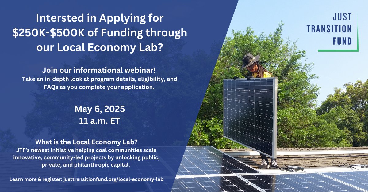 Join our #LocalEconomyLab #webinar on May 6 @ 11am ET to learn how you can access $250K–$500K in grants &amp; expert support ahead of the Step 1 app deadline on May 9!
🔗 us02web.zoom.us/meeting/regist…
#JustTransition #Grants #CoalCommunities