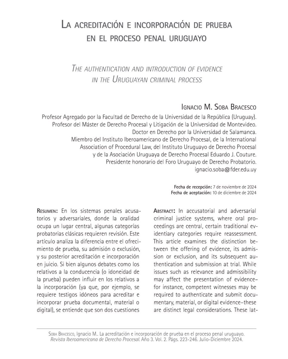 Gracias al <a href="/IIBDP/">Instituto Iberoamericano de Derecho Procesal IIDP</a> por la publicación de mi artículo sobre la acreditación e incorporación de la prueba en el proceso penal. Gracias a los Directores de la Revista: Profs. Joan Picò, <a href="/marinoniluizgui/">Luiz Guilherme Marinoni</a>. Y también al Presidente del Instituto <a href="/SantiagoPCampos/">Santiago Pereira Campos</a> 

drive.google.com/file/d/1TTt7oL…