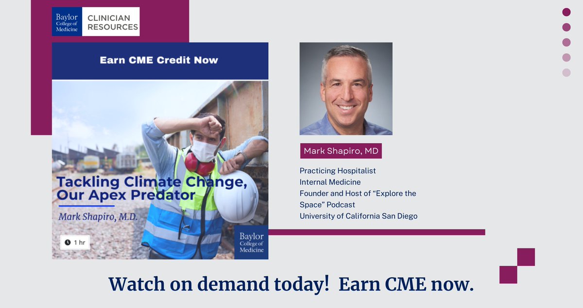 BCM Clinician Resources (@bcmcme) on Twitter photo β
οΈ The weather is great today, and so is this CME opportunity. See Dr. Mark Shapiro (<a href="/ETSshow/">Mark Shapiro, MD</a>) discuss how climate change impacts us: bit.ly/3YHlRAs
<a href="/BCM_Alumni/">BCM_Alumni</a> <a href="/BCMDeptMedicine/">BCM Department of Medicine</a> <a href="/BCMFamilyMed/">BCM Department of Family and Community Medicine</a> <a href="/BCMFromtheLabs/">From the Labs at Baylor College of Medicine</a> <a href="/BCMPedPubHlth/">BCM Public Health</a> β
οΈ The weather is great today, and so is this CME opportunity. See Dr. Mark Shapiro (<a href="/ETSshow/">Mark Shapiro, MD</a>) discuss how climate change impacts us: bit.ly/3YHlRAs
<a href="/BCM_Alumni/">BCM_Alumni</a> <a href="/BCMDeptMedicine/">BCM Department of Medicine</a> <a href="/BCMFamilyMed/">BCM Department of Family and Community Medicine</a> <a href="/BCMFromtheLabs/">From the Labs at Baylor College of Medicine</a> <a href="/BCMPedPubHlth/">BCM Public Health</a>