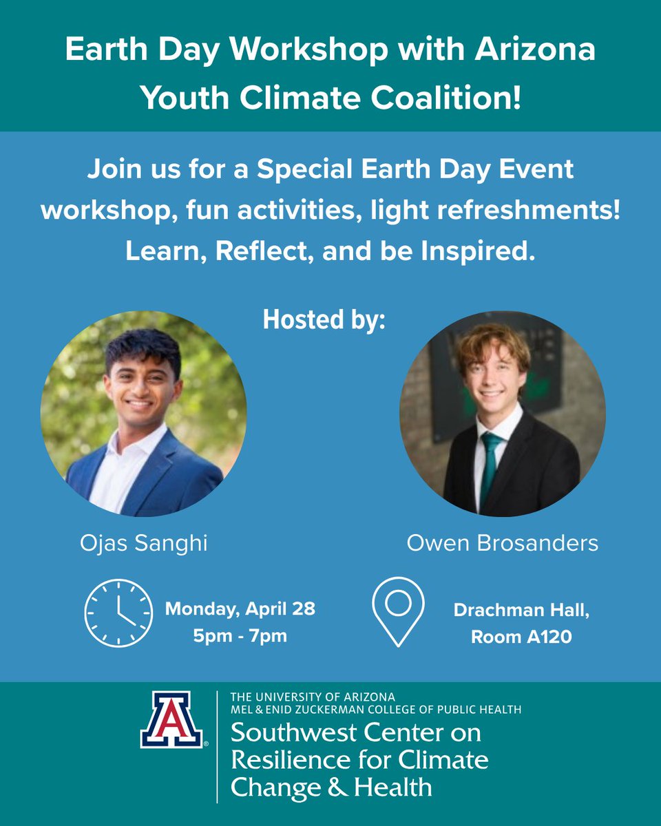 Please join us for a special Earth Day Event on Monday! 

Come and be inspired by the leadership of our Youth in Climate Coalition (YCC). YCC led policy for TUSD to embrace sustainable energy!

Please register here: bit.ly/4k4cwv1