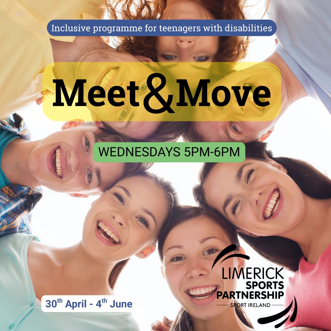 🎉 Meet &amp; Move is a 6-week inclusion club for teens (12–17) with disabilities or additional needs. Games, movement, crafts &amp; chill vibes—this is your space to move, connect &amp; be yourself 💬💪🎨

📍 Galvone | 🗓️ 30 Apr–4 June | 🕔 5–6pm
💶 €25
limericksports.ie/event/meet-mov…