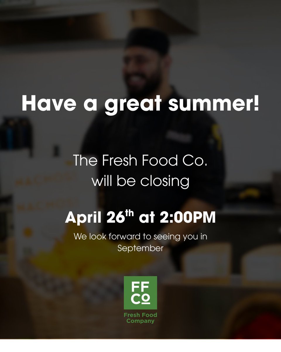 UofMDining's tweet photo. It was an amazing year! We are wishing you all a great summer time☀️. The Fresh Food Co. will be closing tomorrow (04/26) for the summer but we will be back in September! 

#umstudent #universityofmanitoba #freshfoodco https://t.co/7j7SlGJPmM