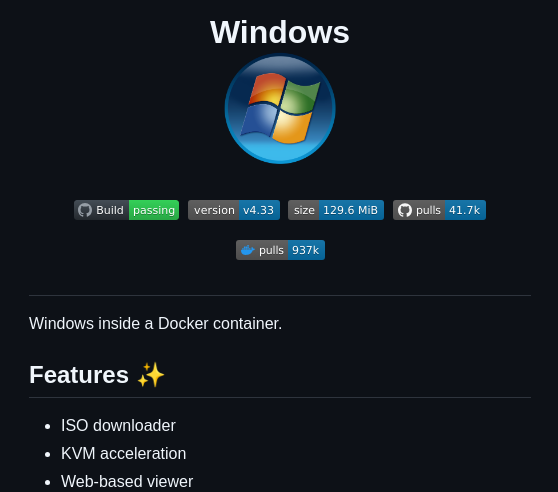tom_doerr's tweet image. Windows in a Docker container for easy setup and access