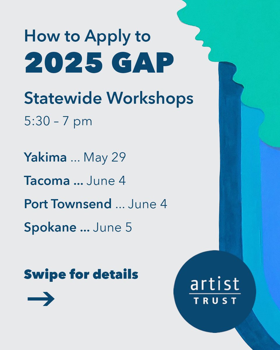 Are you applying for the 2025 Grants for Artist Projects (GAP)?
 
Join us across the state for How to Apply workshops! You’ll learn about Artist Trust, the 2025 GAP awards, and how to apply: artisttrust.org/events/