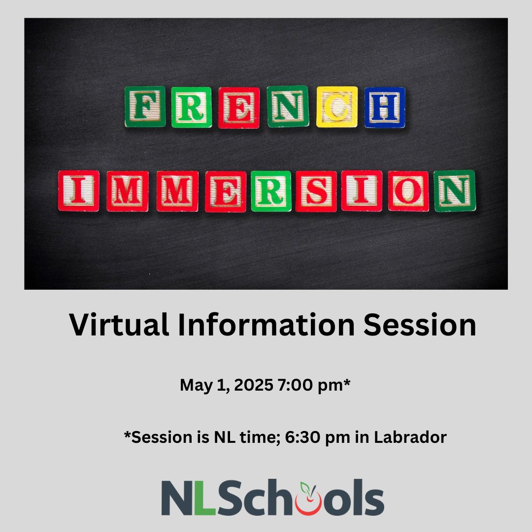 REMINDER: Parents Interested in registering their child or children in Early French Immersion for the upcoming KinderStart/Kindergarten registration in May can join a virtual information session tonight, May 1st  at 7:00 pm. Get the link to join at bit.ly/3Eu8NYb
