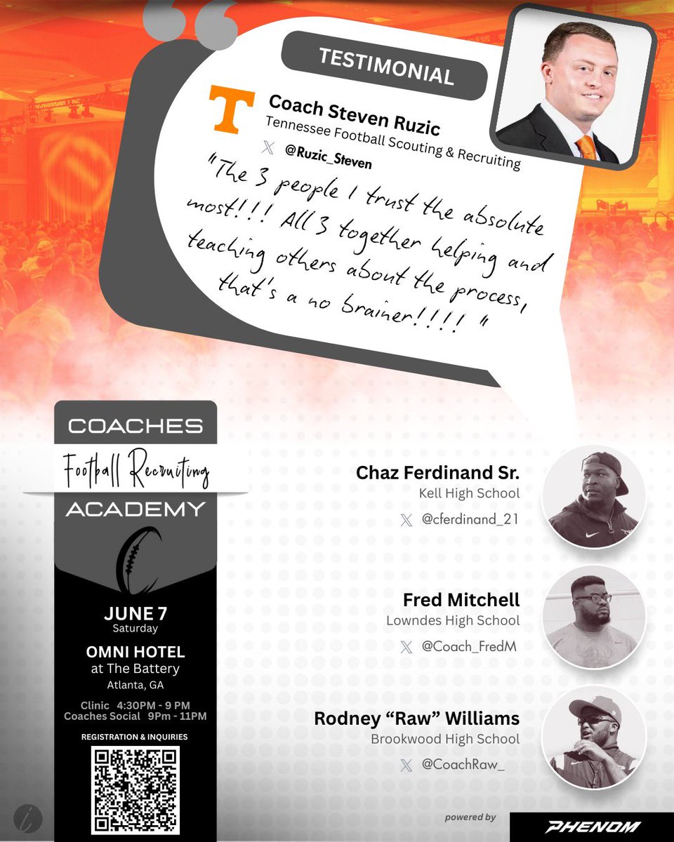 Coach Raw (@coachraw_) on Twitter photo Coaches Football Recruiting Academy (<a href="/CFRAofGA/">Coaches Football Recruiting Academy</a>)
High School Coaches — This is for YOU.
If you want to understand the college football recruiting process inside and out…
Learn how to advocate for your players…
And hear straight from some of the most trusted voices in the game, Coaches Football Recruiting Academy (<a href="/CFRAofGA/">Coaches Football Recruiting Academy</a>)
High School Coaches — This is for YOU.
If you want to understand the college football recruiting process inside and out…
Learn how to advocate for your players…
And hear straight from some of the most trusted voices in the game,