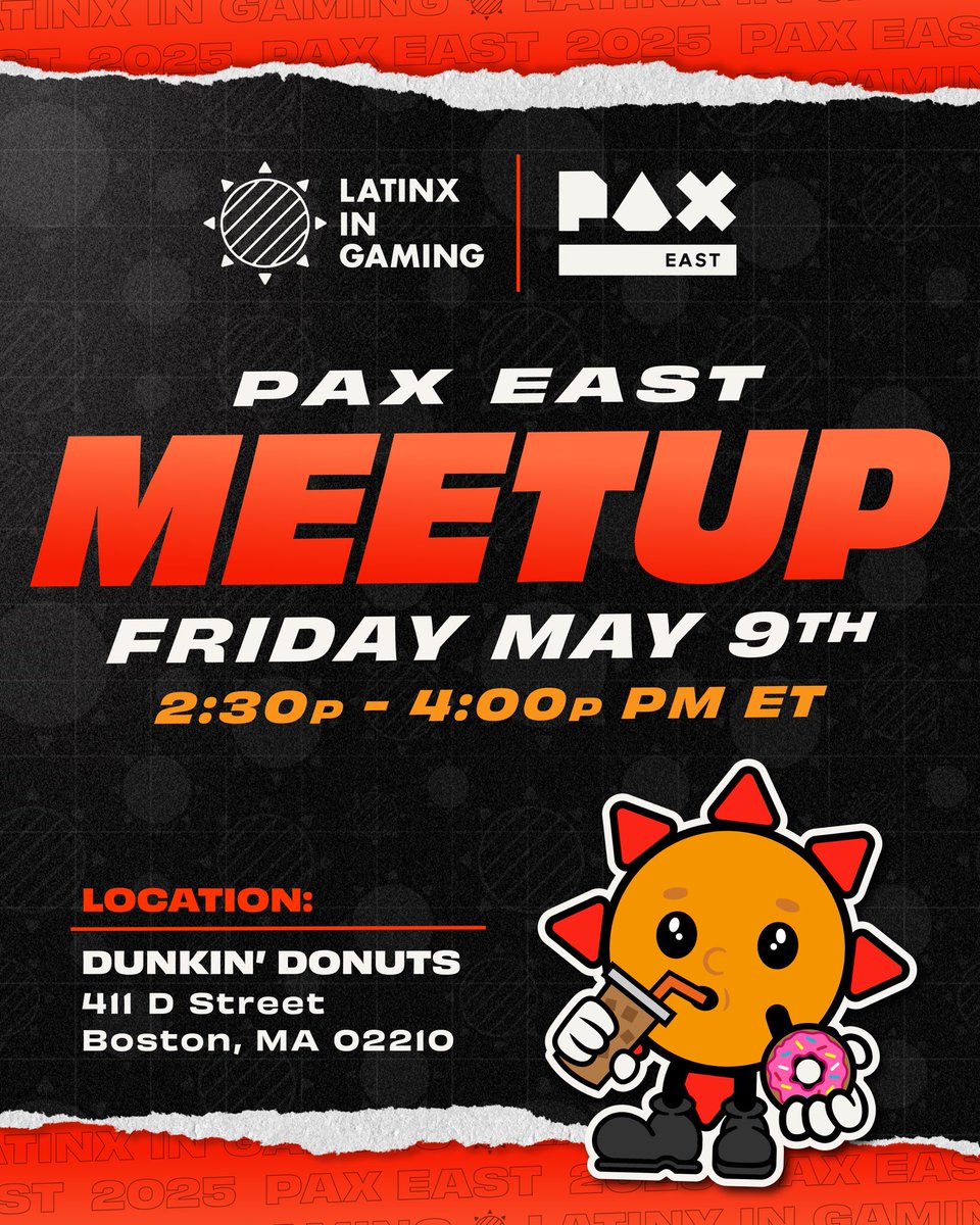 Headed to PAX East? Got a love for pins, espresso, and donuts?

Then you should to hit up our Coffee &amp; Donuts Meetup!
☕️ + 🍩 + 🎉 

🗓️ Dunkin Donuts, Friday May 9th 2025
📍 411 D St, Boston, MA 02210
🧙 Cosplayers, gamers, and 100% completionists welcome.