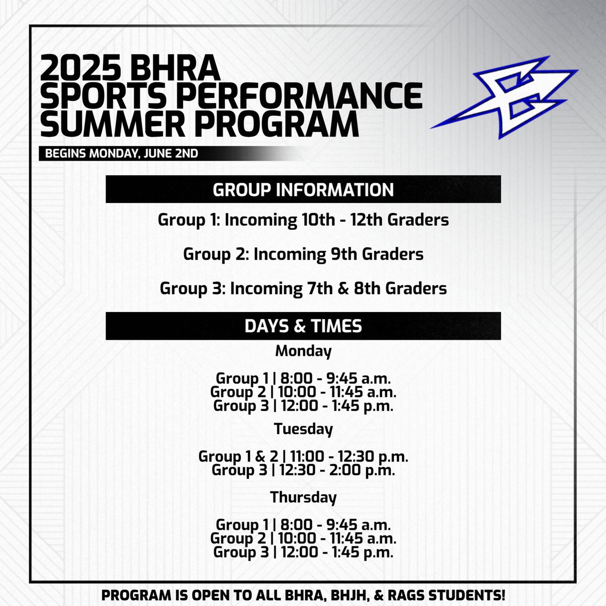 BHRABlueDevils's tweet photo. 🔥 BHRA Summer Sports Performance is BACK! 🔥

ℹ June &amp; July schedule + Registration Info ⤵ https://t.co/u4FK1YPRdJ

If you have questions, please contact: 

Murad Abbed, Athletic Director 
mabbed@bismarck.k12.il.us https://t.co/D66UIMhTx6