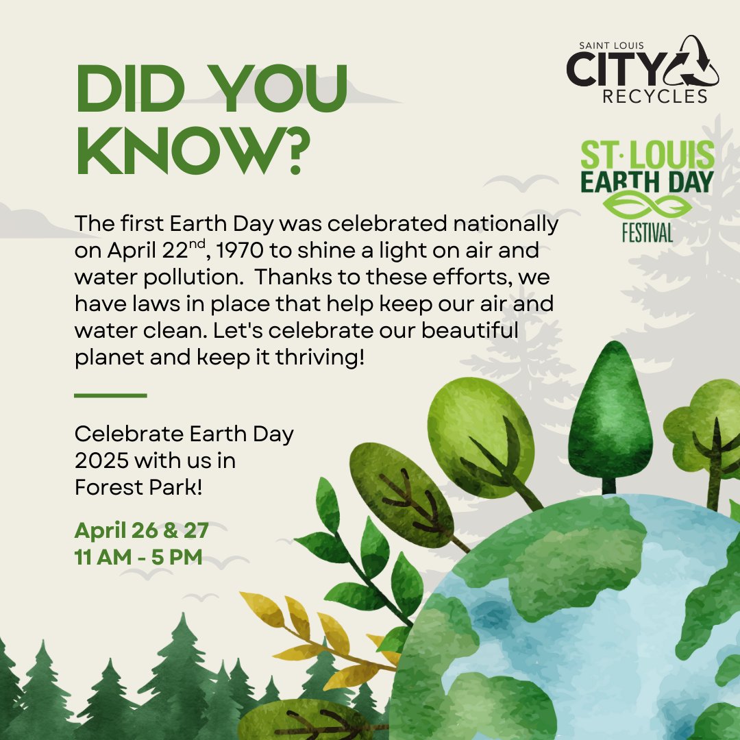 Join us in celebrating Earth Day 2025 at the St. Louis Earth Day Festival in Forest Park! This weekend April 26 &amp; 27, 11am-5pm. You don’t want to miss it!