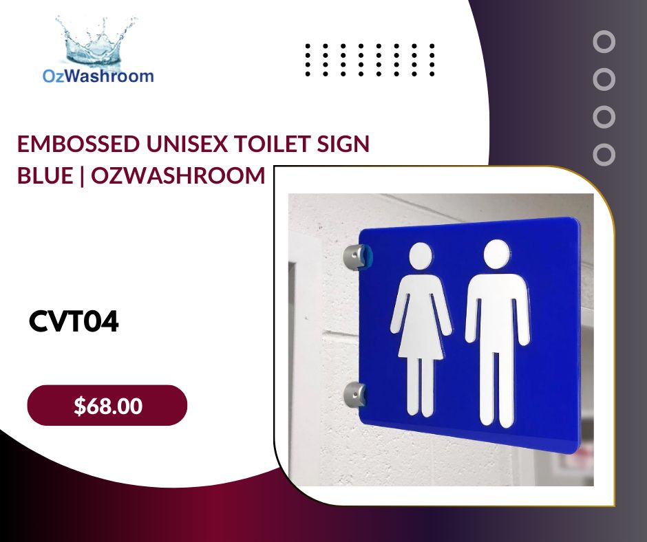 ozwashroom's tweet image. Upgrade your washroom with our embossed blue unisex toilet sign (CVT04) by Ozwashroom – sleek, text-free &amp;amp; wall/ceiling mountable. 
buff.ly/mvf7rsl 
📏 Size: 180mm (W) x 140mm (H) | 6mm Thickness
✅ Stylish | ✅ Unisex | ✅ Easy to Install

#RestroomSign #ToiletSign