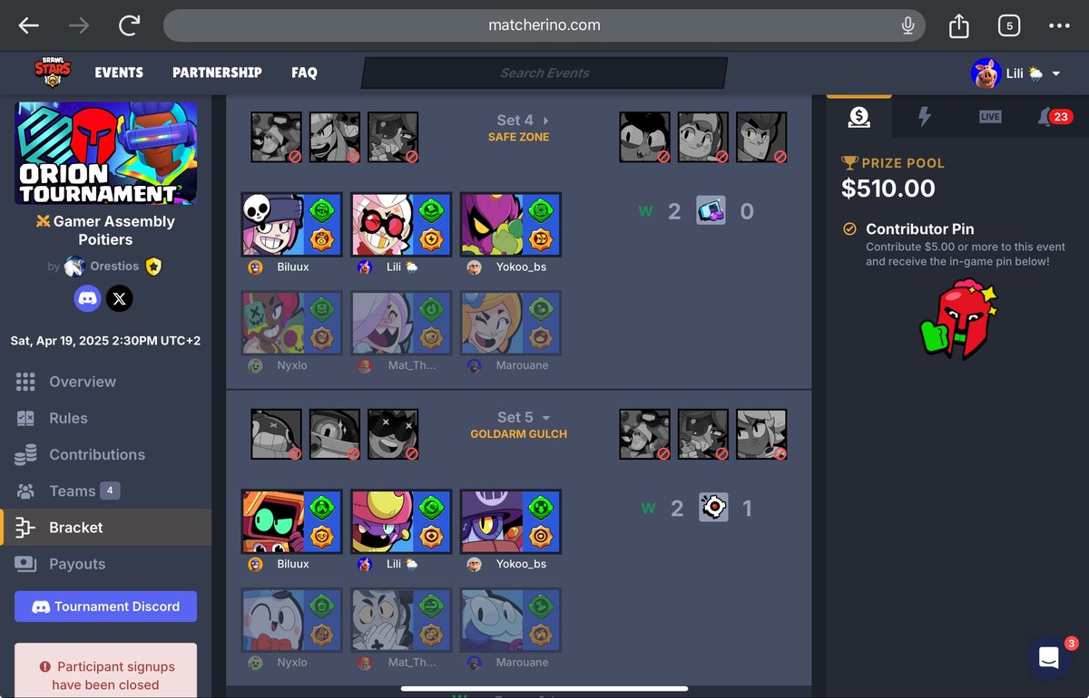 won my first matcherino with mixed teams !!