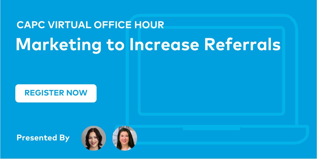 CAPCpalliative's tweet image. 💻'Marketing to Increase Referrals' virtual office hour 
🔗 ow.ly/9r8x50VEaSJ

Join Melissa Scholl and Stephanie Terauchi, MD, MBA, FAAHPM, for this small-group consulting call where you can ask questions, get advice from our experts and more.