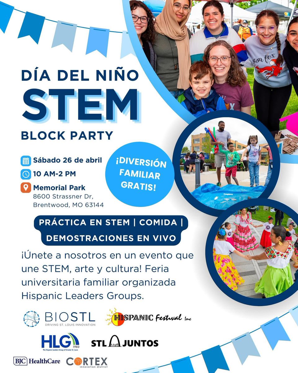 Día del Niño STEM Block Party is tomorrow! The Hispanic Leaders Group will have a college fair at the event with multiple universities ready to offer support. 

See you mañana for this free family fun! 🎉