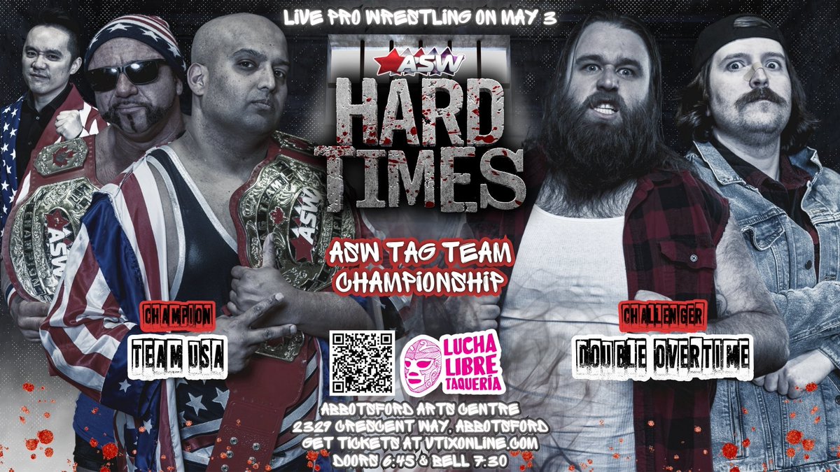 ASW CANADA (@aswcanada) on Twitter photo Tag titles on the line after new champs Team USA w/ <a href="/alleung/">Al Leung</a> cashed in the Keys to the Vault at ASW Heaviemania!
First challengers will be Double OT (<a href="/bigrigjm/">Tyler Paracy</a> and Terry Gardner)
What do <a href="/AzeemTD/">Azeem The Dream</a> and <a href="/ChrisRyseck/">Christopher Ryseck</a> have up their sleeves? Find out!
vtixonline.com/all-star-wrest… Tag titles on the line after new champs Team USA w/ <a href="/alleung/">Al Leung</a> cashed in the Keys to the Vault at ASW Heaviemania!
First challengers will be Double OT (<a href="/bigrigjm/">Tyler Paracy</a> and Terry Gardner)
What do <a href="/AzeemTD/">Azeem The Dream</a> and <a href="/ChrisRyseck/">Christopher Ryseck</a> have up their sleeves? Find out!
vtixonline.com/all-star-wrest…