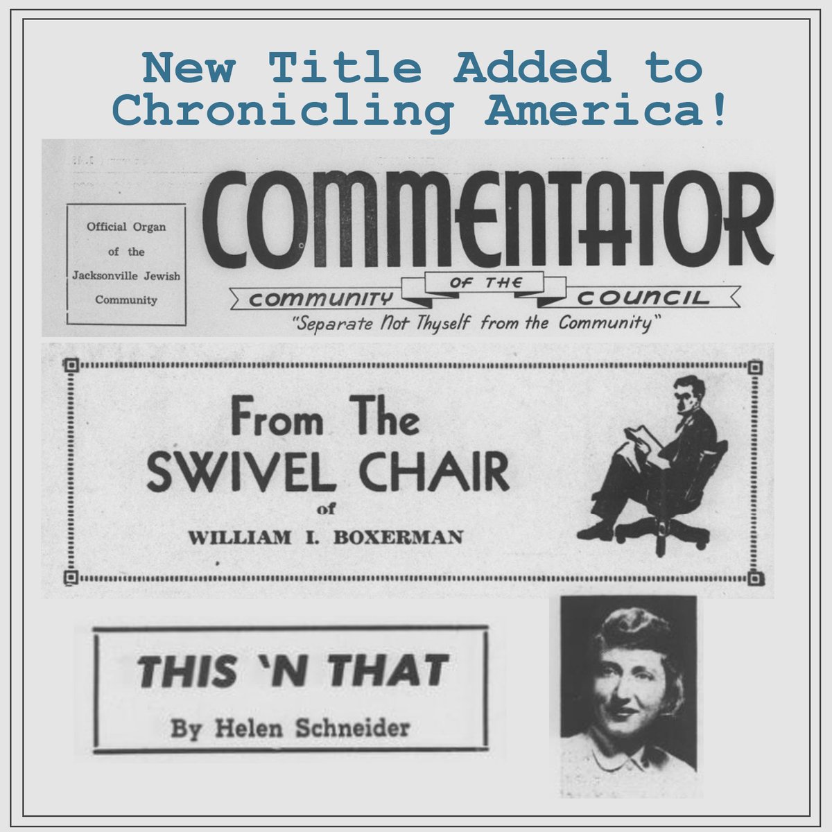 154 issues of the Community Council Commentator years and the related title Commentator of the Community Council years 1943 -1950 have been added to Chronicling America! See our blog post with a history of the paper: bit.ly/Commentator_Bl… #VintageNewspapers #ChronAm