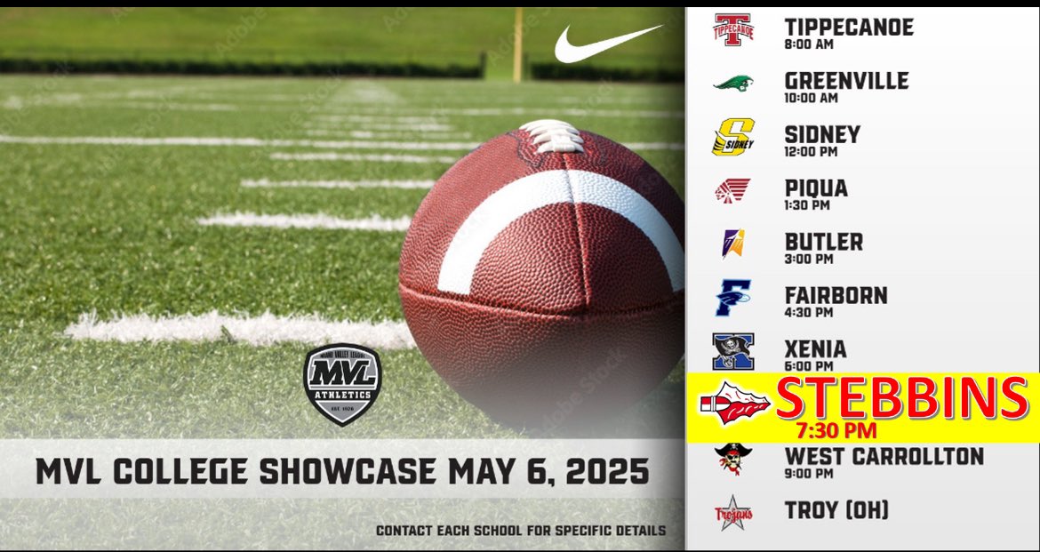 May 6 is our MVL College Showcase. Stebbins will be starting at 7:30 PM. College coaches, stop out and see our athletes put in some work.
