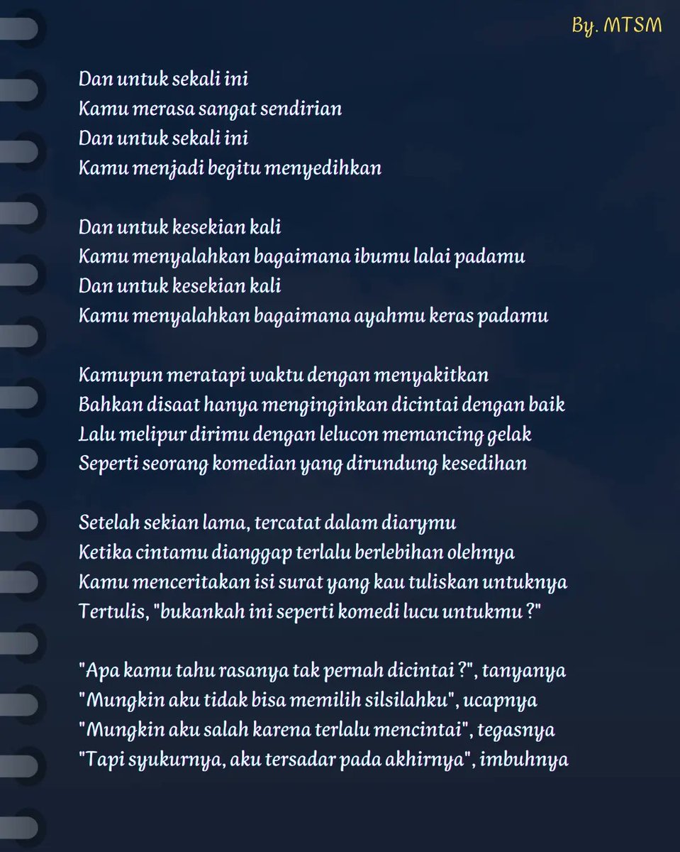 Thoyibuddin123's tweet photo. Mungkin kamu tidak pernah merasakan diperhatikan dan itu membuatmu terjebak dalam permainan kasih sayang. Permainan itu sangat rentan dan tak jarang berakhir menyakitkan dan tragis. 
.
#komedi #komedian #tragis #catatan #cinta #lovers #kasih #DIARY #puisi #sastra #sendirian #diri https://t.co/MgOjqrBntg