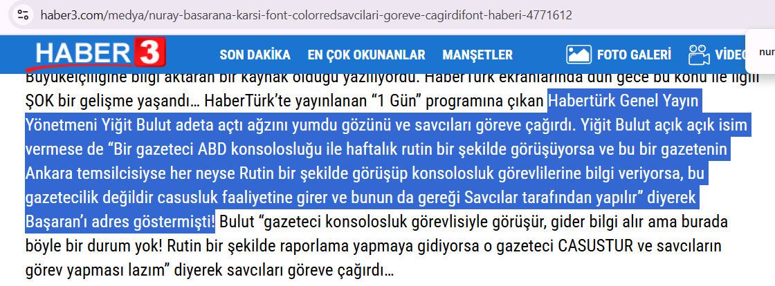 Son dakika! İBB'ye iftira atan Nuray Başaran'ın geçmişte ABD Konsolosluğu'na bilgi verdiğine dair Wikileaks belgesi ortaya çıktı.

Yiğit Bulut: (Nuray Başaran): “Bir gazeteci ABD konsolosluk görevlilerine bilgi veriyorsa, bu gazetecilik değildir casusluk faaliyetine girer" - 03
